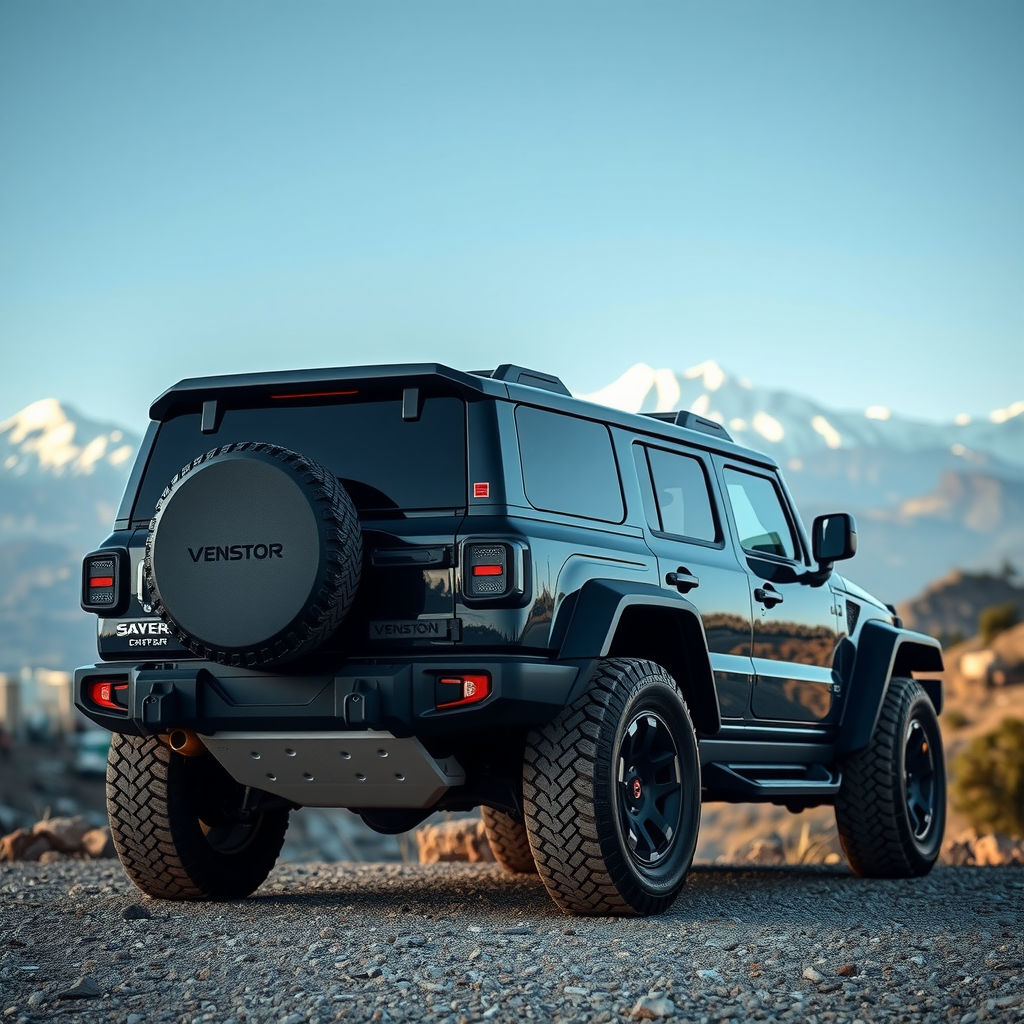 Un robusto SUV en un mirador de montaña en Argentina, con los Andes de fondo.